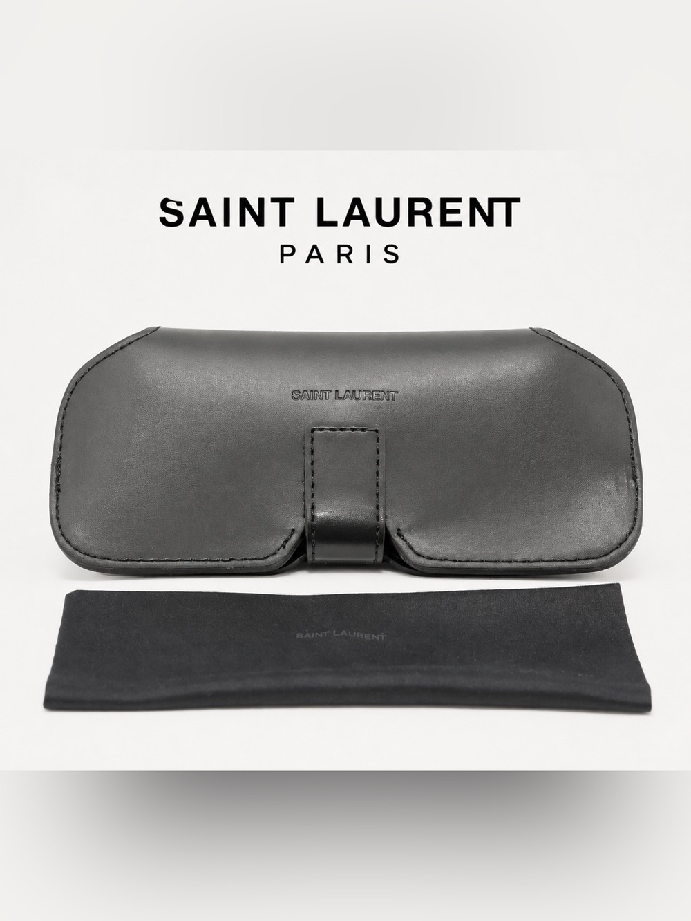 SAINT LAURENT Paris Eyeglass/Sunglass Case & Cleaning Cloth – Black Leather